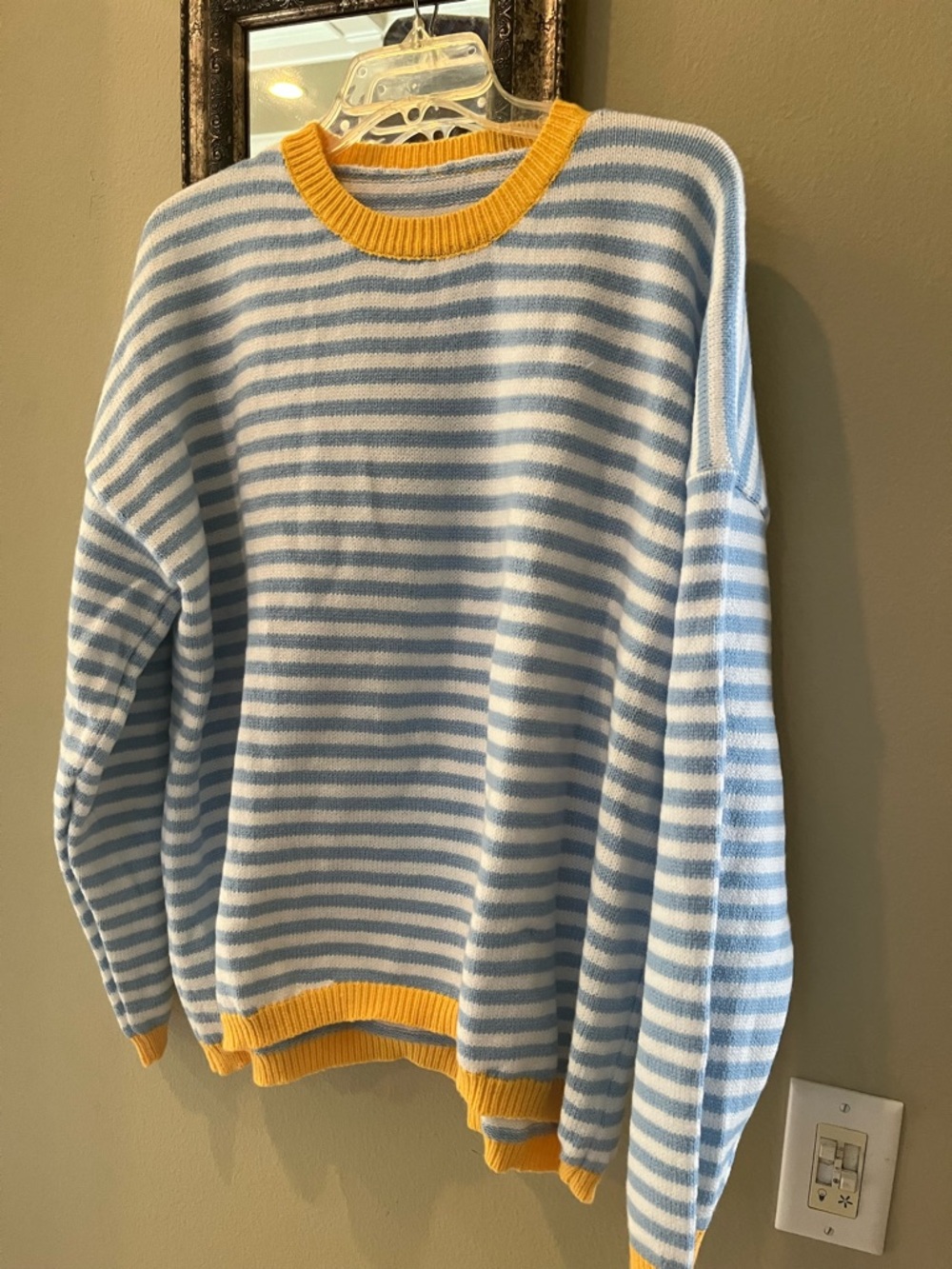 Striped Light Blue and White Sweater with Yellow Trim NWOT